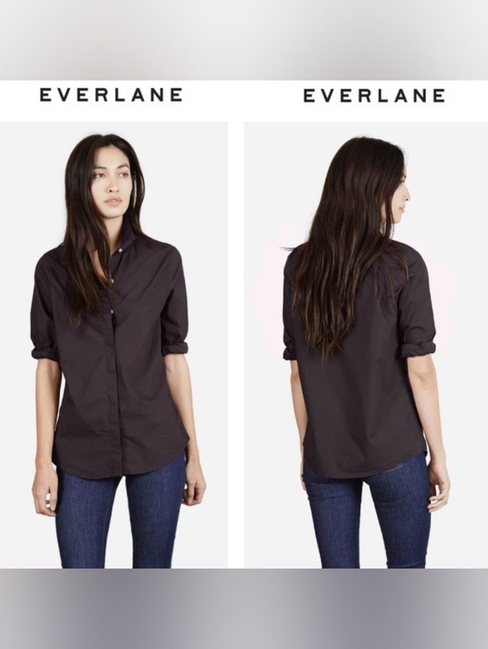 Everlane Poplin Button-Down Shirt in Charcoal Black